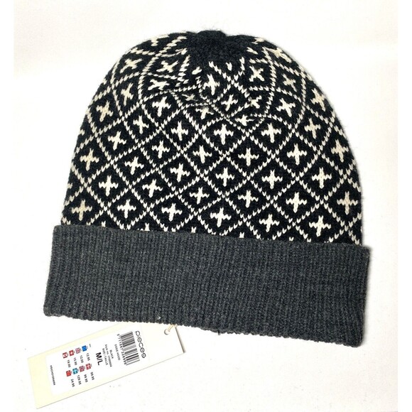 Pieces ASOS Essie Hood Knit Beanie Hat Gray Black M/L New With Tags Geometric - Picture 2 of 9